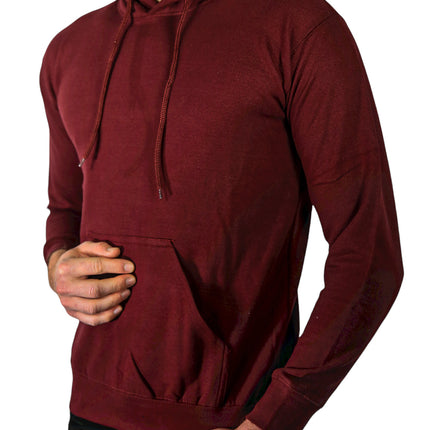 Adult Mens 100% Cotton Fleece Hoodie Jumper Pullover Sweater Warm Sweatshirt - Maroon/Burgundy - S