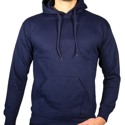 Adult Mens 100% Cotton Fleece Hoodie Jumper Pullover Sweater Warm Sweatshirt - Navy - M