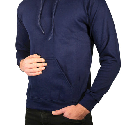 Adult Mens 100% Cotton Fleece Hoodie Jumper Pullover Sweater Warm Sweatshirt - Navy - M