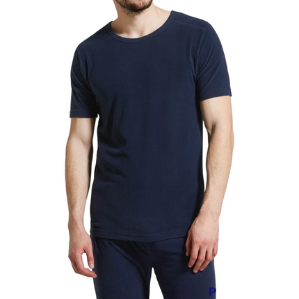 Mens Thermal Short Sleeve Top Microfleece Baselayer Underwear T Shirt - Navy - S