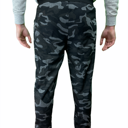 Mens Camouflage Track Pants Fleece Lined Jogger Camo Sweatpants Trackies - Black/Grey - Small/Medium (28""-32"")