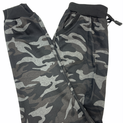 Mens Camouflage Track Pants Fleece Lined Jogger Camo Sweatpants Trackies - Black/Grey - Small/Medium (28""-32"")