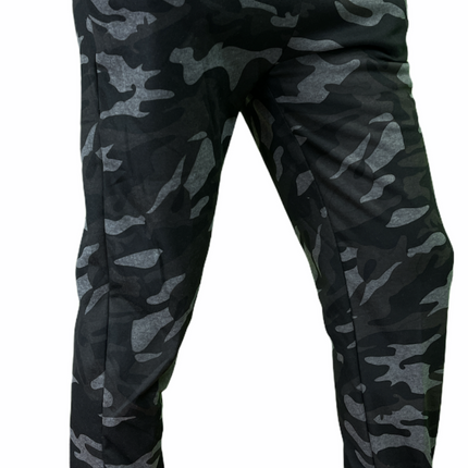 Mens Camouflage Track Pants Fleece Lined Jogger Camo Sweatpants Trackies - Black/Grey - Small/Medium (28""-32"")
