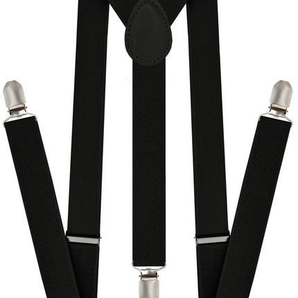 Mens Suspenders Braces Adjustable Strong Clip On Elastic Formal Wedding Slim - Black