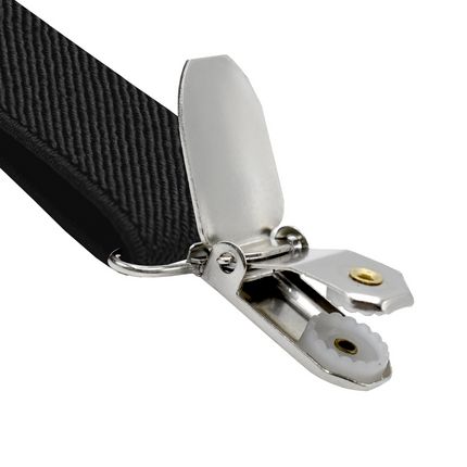 Mens Suspenders Braces Adjustable Strong Clip On Elastic Formal Wedding Slim - Black