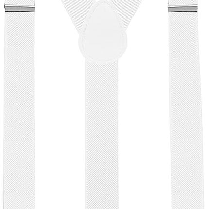 Mens Suspenders Braces Adjustable Strong Clip On Elastic Formal Wedding Slim - White