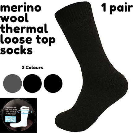 Merino Wool Mens Loose Top Thermal Socks Diabetic Comfort Circulation - 1 Pair - Navy - 11-14