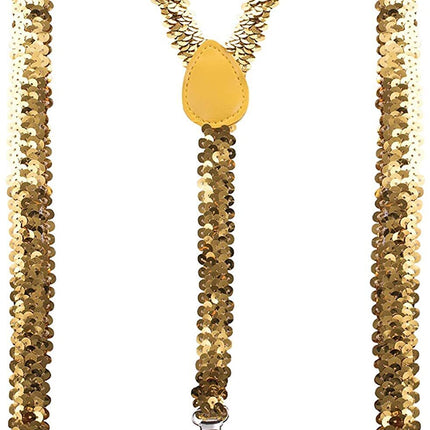 SEQUIN SUSPENDERS Unisex Adjustable Braces Clip On Elastic Y-Back  - Gold