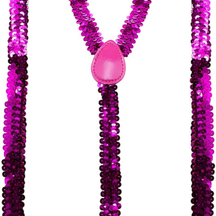 SEQUIN SUSPENDERS Unisex Adjustable Braces Clip On Elastic Y-Back  - Hot Pink