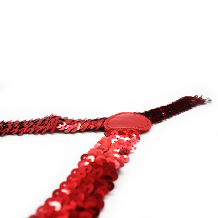 SEQUIN SUSPENDERS Unisex Adjustable Braces Clip On Elastic Y-Back  - Red