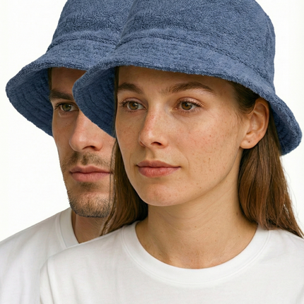 Stingy Brim Terry Towelling Bucket Hat Daggy Fishing Camping Lad Cap 100% COTTON - Blue - L/XL