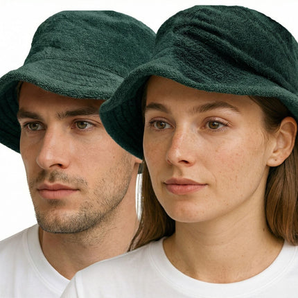Stingy Brim Terry Towelling Bucket Hat Daggy Fishing Camping Lad Cap 100% COTTON - Bottle Green - L/XL