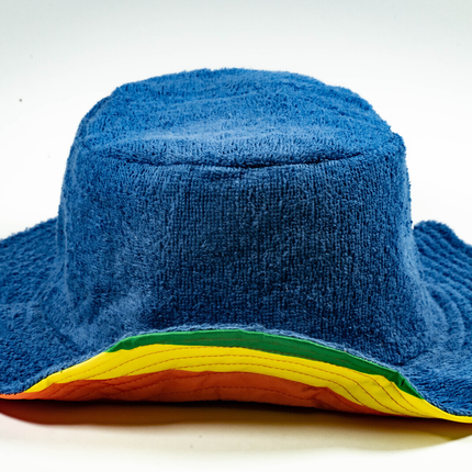 Reversible Stingy Brim Terry Towelling Bucket Hat Cap 100% COTTON - Rainbow/Blue - L/XL (58-59cm)