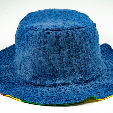 Reversible Stingy Brim Terry Towelling Bucket Hat Cap 100% COTTON - Rainbow/Blue - L/XL (58-59cm)