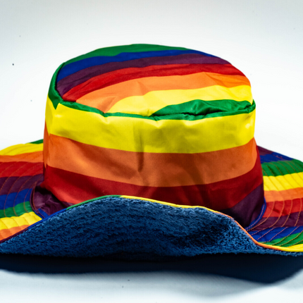 Reversible Stingy Brim Terry Towelling Bucket Hat Cap 100% COTTON - Rainbow/Blue - S/M (54-55cm)