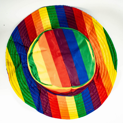 Reversible Stingy Brim Terry Towelling Bucket Hat Cap 100% COTTON - Rainbow/Blue - S/M (54-55cm)