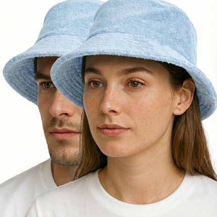 Stingy Brim Terry Towelling Bucket Hat Daggy Fishing Camping Lad Cap 100% COTTON - Sky Blue - S/M