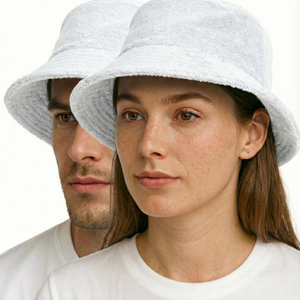 Stingy Brim Terry Towelling Bucket Hat Daggy Fishing Camping Lad Cap 100% COTTON - White - XXL