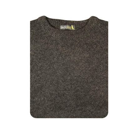 Mens 100% Shetland Ragg Wool Round Neck Knit Jumper Pullover Crew Sweater - Charcoal (29) - M