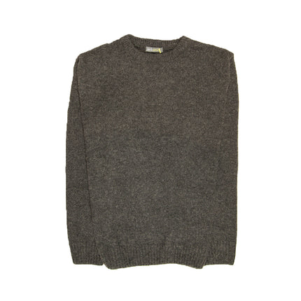 Mens 100% Shetland Ragg Wool Round Neck Knit Jumper Pullover Crew Sweater - Charcoal (29) - M