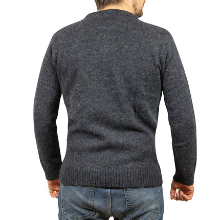 100% SHETLAND RAGG WOOL CREW Round Neck Knit JUMPER Pullover Mens Sweater Knitted - Navy - 6XL