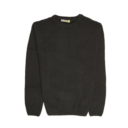 100% SHETLAND RAGG WOOL CREW Round Neck Knit JUMPER Pullover Mens Sweater Knitted - Plain Black - 6XL