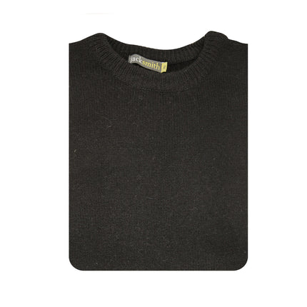 100% SHETLAND RAGG WOOL CREW Round Neck Knit JUMPER Pullover Mens Sweater Knitted - Plain Black - XXL