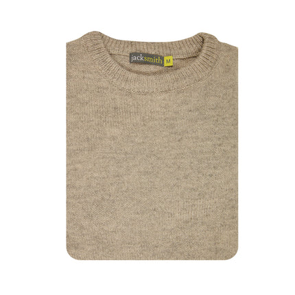 100% SHETLAND RAGG WOOL CREW Round Neck Knit JUMPER Pullover Mens Sweater Knitted - Beige - 3XL
