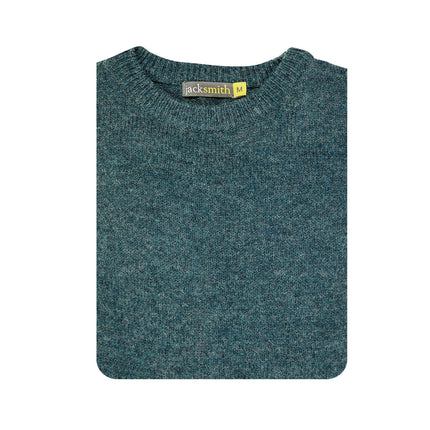 100% SHETLAND RAGG WOOL CREW Round Neck Knit JUMPER Pullover Mens Sweater Knitted - Sherwood - L