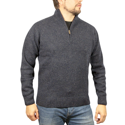 100% SHETLAND RAGG WOOL Half Zip Up Knit JUMPER Pullover Mens Sweater Knitted - Denim Blue (45) - 3XL - 6XL