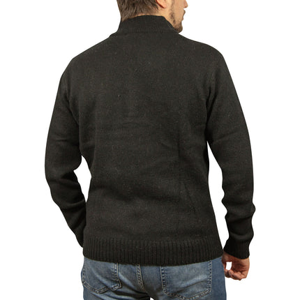 100% SHETLAND RAGG WOOL Half Zip Up Knit JUMPER Pullover Mens Sweater Knitted - Plain Black - 4XL