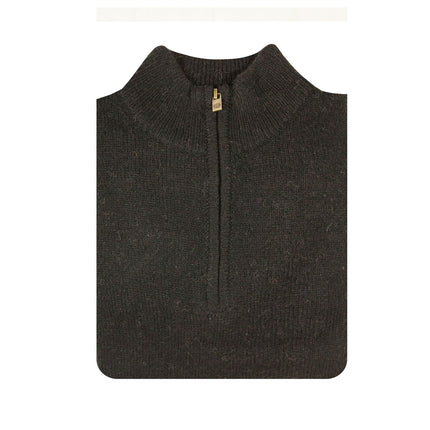100% SHETLAND RAGG WOOL Half Zip Up Knit JUMPER Pullover Mens Sweater Knitted - Plain Black - S
