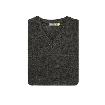 100% Shetland Ragg Wool V Neck Knit Jumper Pullover Mens Sweater Knitted - Charcoal - XXL