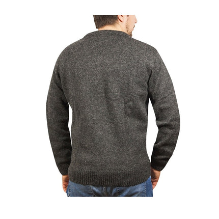 100% Shetland Ragg Wool V Neck Knit Jumper Pullover Mens Sweater Knitted - Charcoal - S