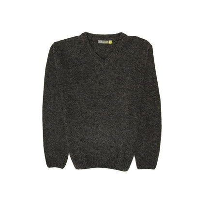 100% Shetland Ragg Wool V Neck Knit Jumper Pullover Mens Sweater Knitted - Charcoal - XL