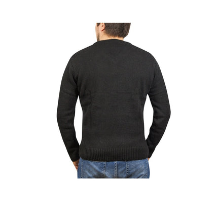 100% Shetland Ragg Wool V Neck Knit Jumper Pullover Mens Sweater Knitted - Plain Black - 6XL
