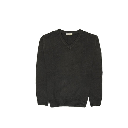 100% Shetland Ragg Wool V Neck Knit Jumper Pullover Mens Sweater Knitted - Plain Black - 6XL