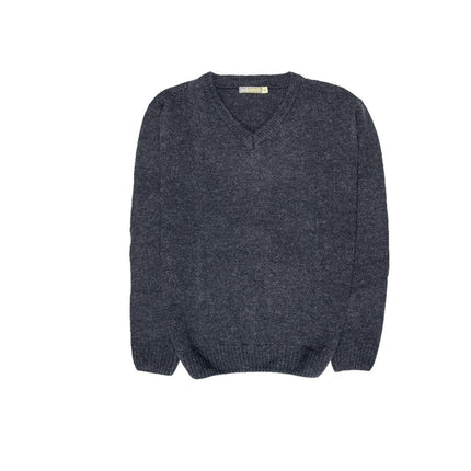 100% Shetland Ragg Wool V Neck Knit Jumper Pullover Mens Sweater Knitted - Navy - S