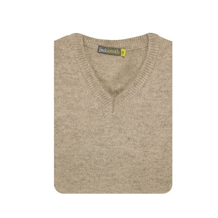 100% Shetland Ragg Wool V Neck Knit Jumper Pullover Mens Sweater Knitted - Oat Marle - L
