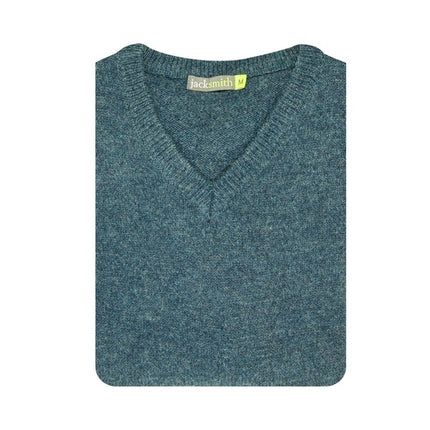 100% Shetland Ragg Wool V Neck Knit Jumper Pullover Mens Sweater Knitted - Sherwood - 6XL