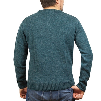 100% Shetland Ragg Wool V Neck Knit Jumper Pullover Mens Sweater Knitted - Sherwood - XL