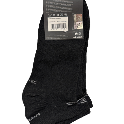 Umbro Mens Trainer Ankle Socks - Black - 1 Pack of 3 Pairs - EU 39-42