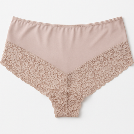 Womens Lace Boyshort Boyleg Full Briefs Underwear Undies in Beige - 14
