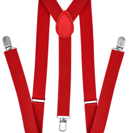 35mm WIDE SUSPENDERS Mens Adjustable Braces Clip On Trouser Elastic Y-Back - Red