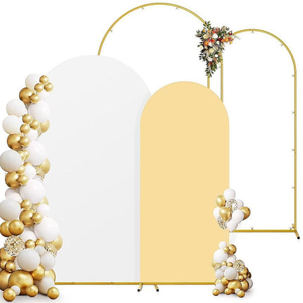 Arch Backdrop Stand with White & Yellow Cover Set for Weddings Events