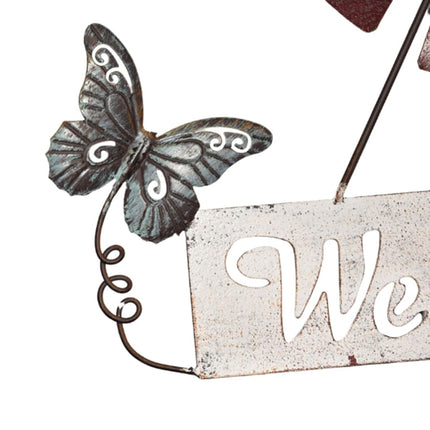 Hanging Welcome Windmill w Bell + Butterflies 88cm