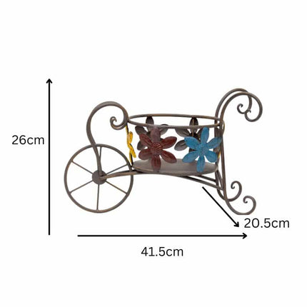 Antique Wheelbarrow w Flower Design Pot Planter 41cm
