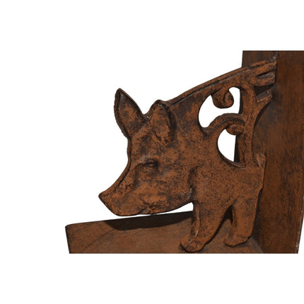 Cast Iron Fleur Pig Bookends Set 14cm