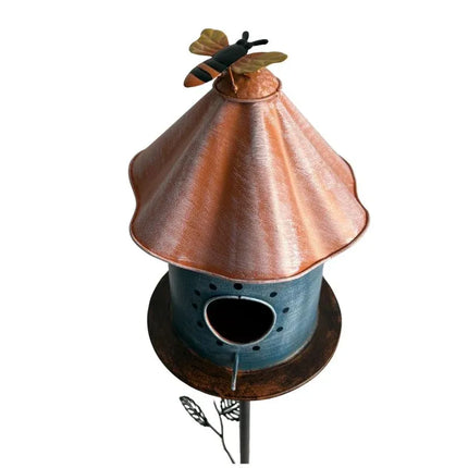 Birdhouse w Perched Bird on Leafy Garden Stake 108cm