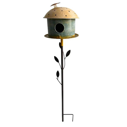 Birdhouse w Leaf on Leafy Garden Stake 109cm